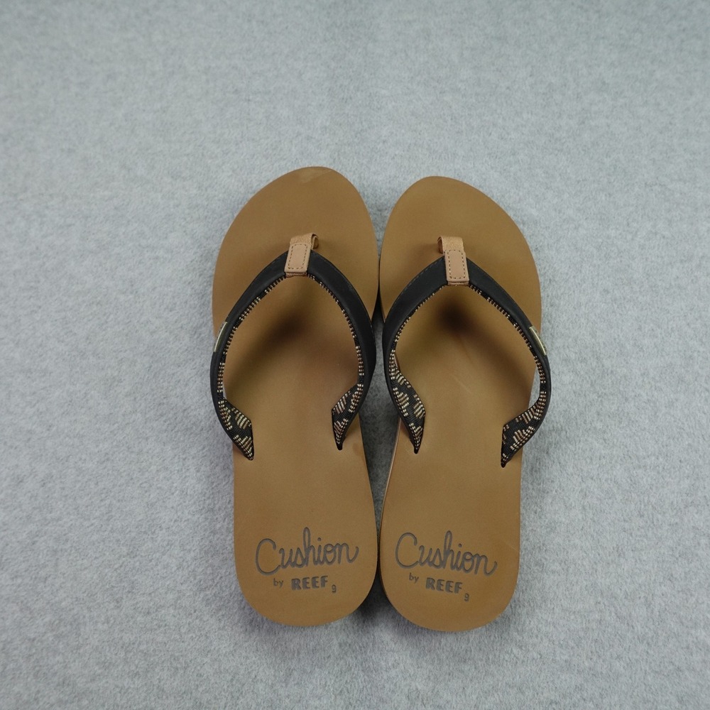 Reef Sandal Womens 9 Black Tan Cushion Sands Flip Flop Thong Beach